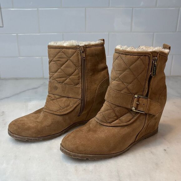 Unisa Boots Women's Quilted Suede Tan Wedge Boots - Picture 1 of 15